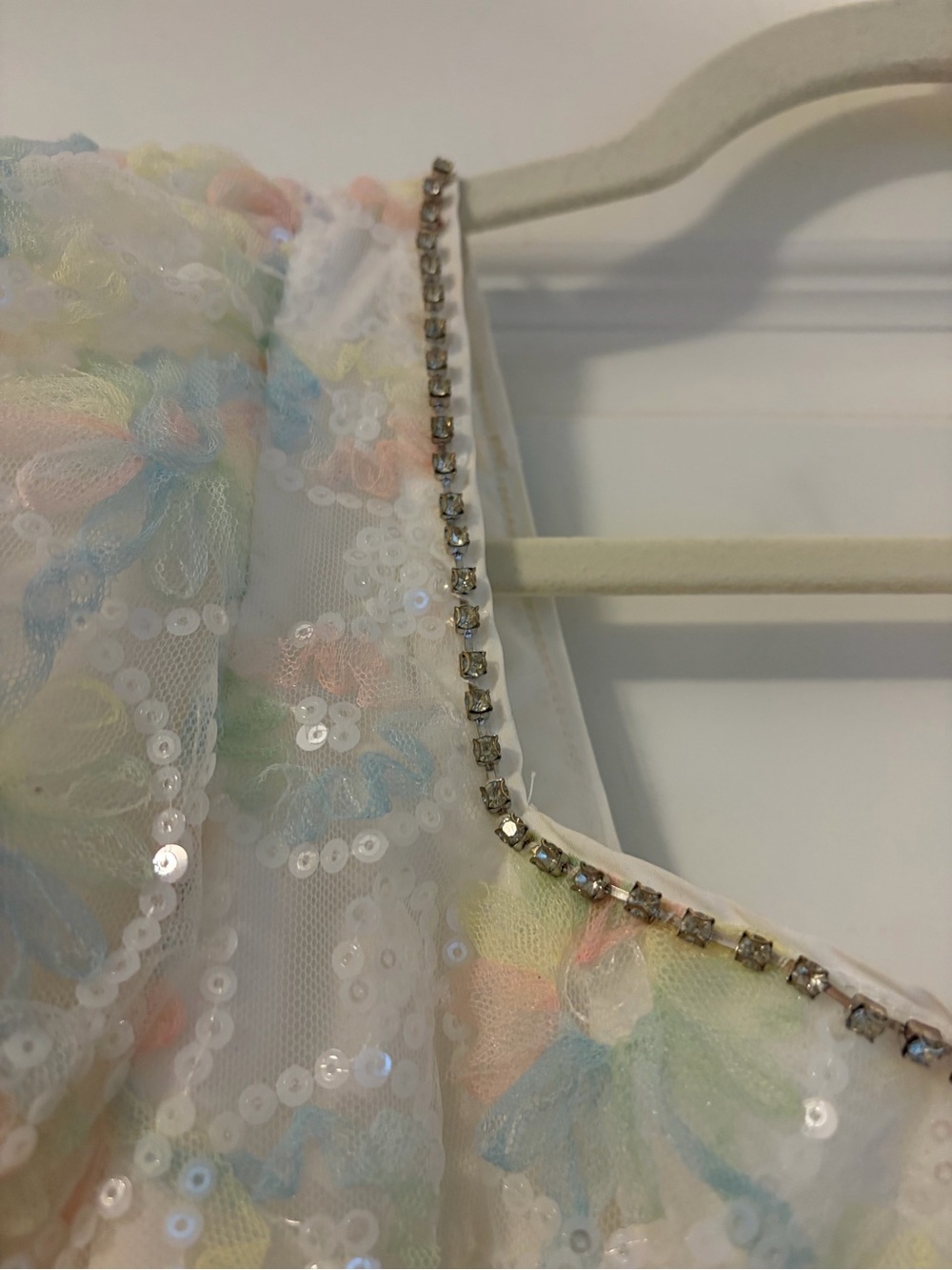Pastel Floral Sequin Party Dress with Rhinestone Trim